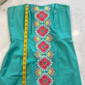 Vineyard Vines 8 Caribbean Floral Embroidered Teal and Pink strapless dress 8